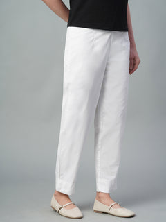 Women’s Cotton Lycra Regular Fit Ankle Length Pant White