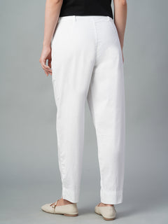 Women’s Cotton Lycra Regular Fit Ankle Length Pant White