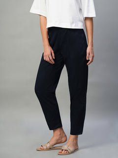 Women’s Cotton Lycra Regular Fit Wide Leg Pant Navy
