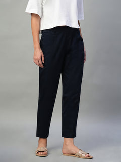 Women’s Cotton Lycra Regular Fit Wide Leg Pant Navy