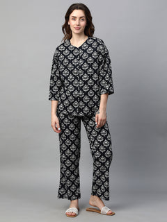 Women’s Cotton Regular Fit Pyjama Suit Black