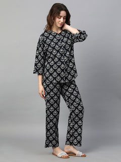 Women’s Cotton Regular Fit Pyjama Suit Black