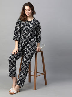 Women’s Cotton Regular Fit Pyjama Suit Black