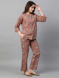 Women’s Cotton Regular Fit Pyjama Suit Grey