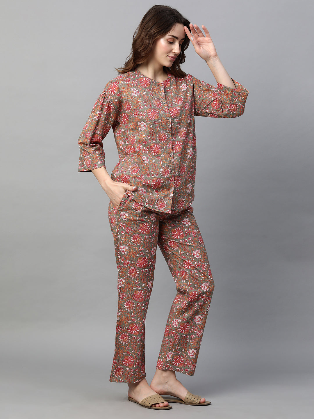 Women's Grey Cotton Regular Fit Pyjama