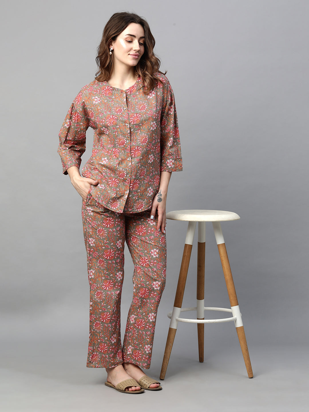 Women's Grey Cotton Regular Fit Pyjama