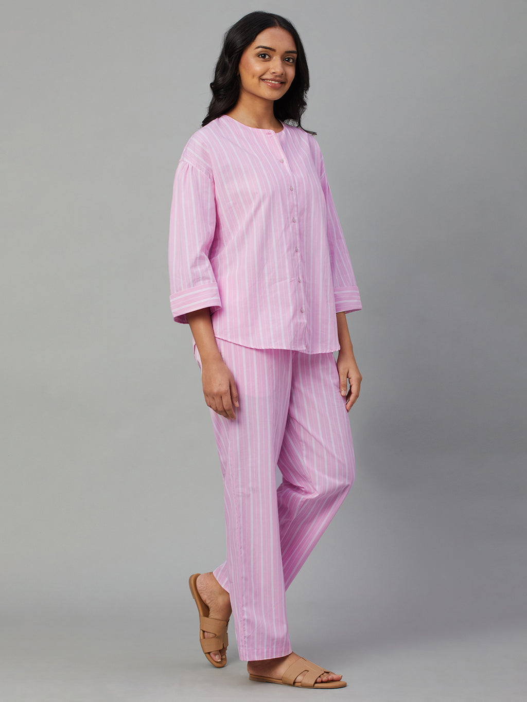 Women's Pink 100% Cotton Regular Fit Pyjama Suit