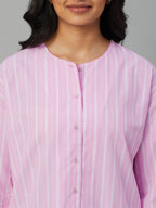Women's Pink 100% Cotton Regular Fit Pyjama Suit