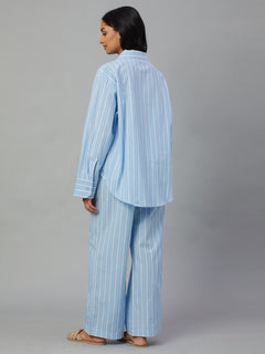 Women's 100% Cotton Boxy Fit Pyjama Suit Blue