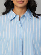 Women's Blue 100% Cotton Boxy Fit Pyjama Suit