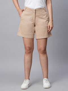 Women’s Cotton Lycra Regular Fit Short Beige