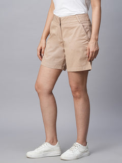 Women’s Cotton Lycra Regular Fit Short Beige