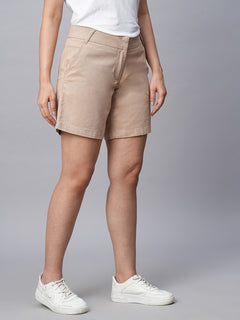 Women’s Cotton Lycra Regular Fit Short Beige