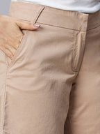 Women's Cotton Lycra Regular Fit Shorts Beige