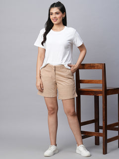 Women’s Cotton Lycra Regular Fit Short Beige