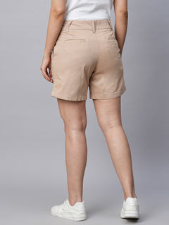Women’s Cotton Lycra Regular Fit Short Beige