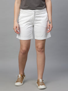 Women’s Cotton Elastane Regular Fit Short White