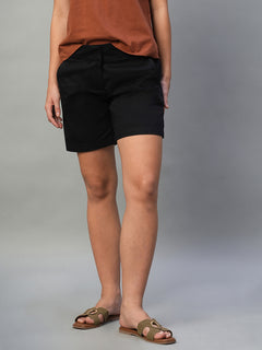 Women’s Cotton Lycra Regular Fit Side Pocket Short Black