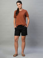 Women's Cotton Lycra Regular Fit Side Pocket Shorts Black