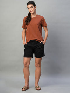 Women’s Cotton Lycra Regular Fit Side Pocket Short Black