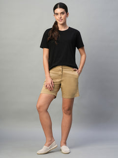 Women’s Cotton Lycra Regular Fit Side Pocket Short Khaki