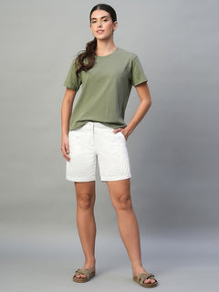 Women’s Cotton Lycra Regular Fit Short White