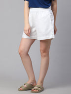 Women's White Linen Cotton Regular Fit Shorts