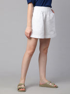 Women's White Linen Cotton Regular Fit Shorts