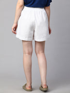 Women's White Linen Cotton Regular Fit Shorts