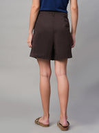 Women's Brown Cotton Lycra Regular Fit Shorts