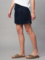 Women's Navy Cotton Lycra Regular Fit Shorts