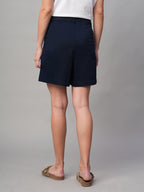 Women's Navy Cotton Lycra Regular Fit Shorts