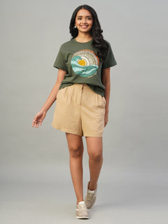 Women’s Linen Viscose Regular Fit Short Khaki