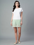 Women's Mint Cotton Flax Regular Fit Shorts