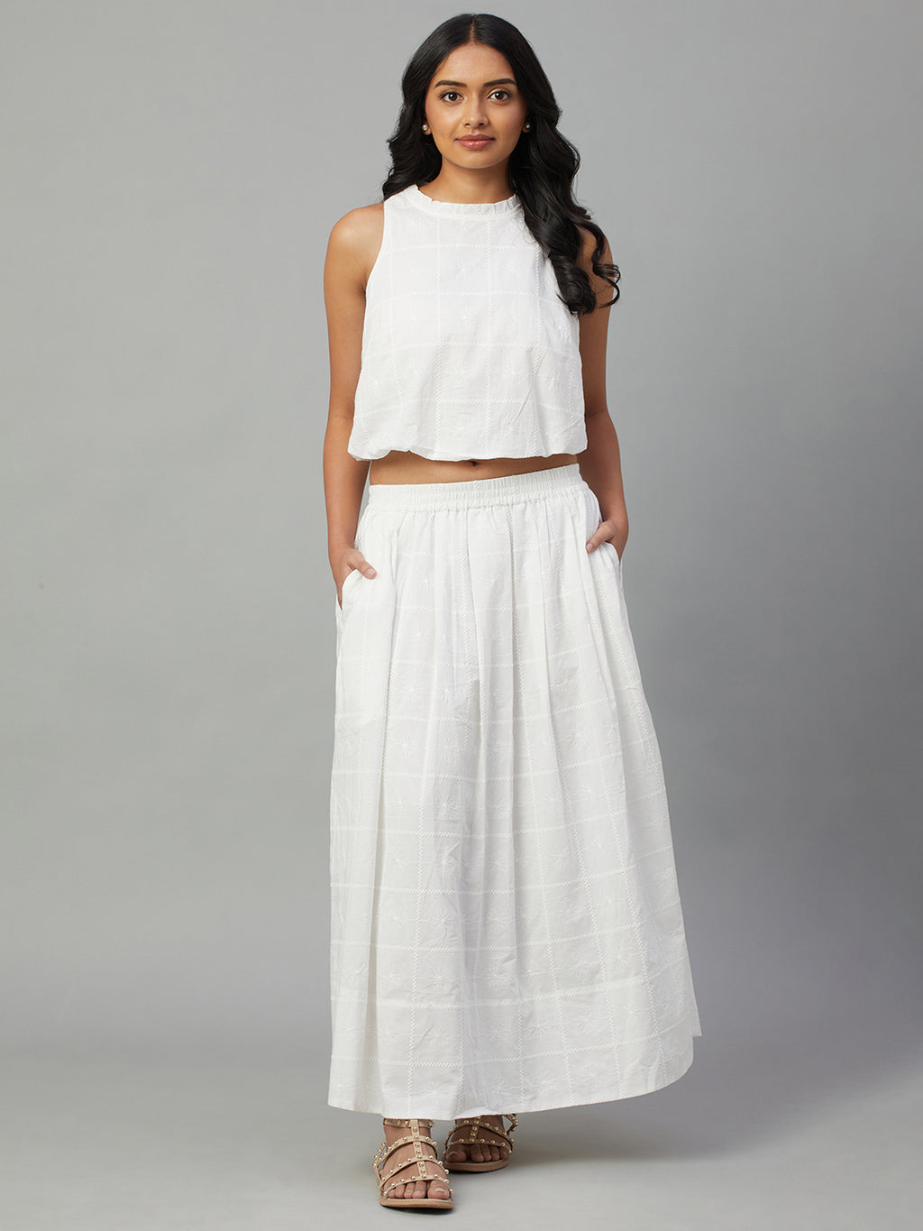 Women's White 100% Cotton Regular Fit Skirt