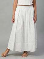 Women's White 100% Cotton Regular Fit Skirt
