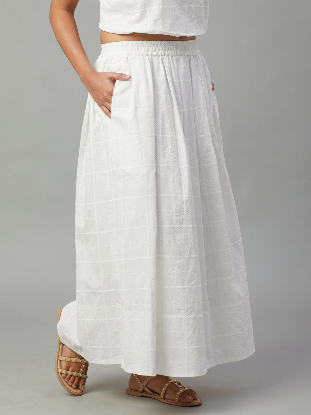 Women's White 100% Cotton Regular Fit Skirt