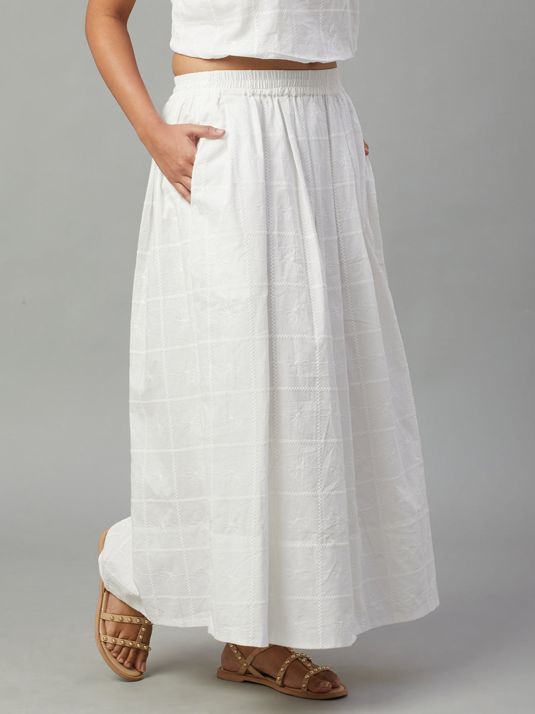Women's White 100% Cotton Regular Fit Skirt