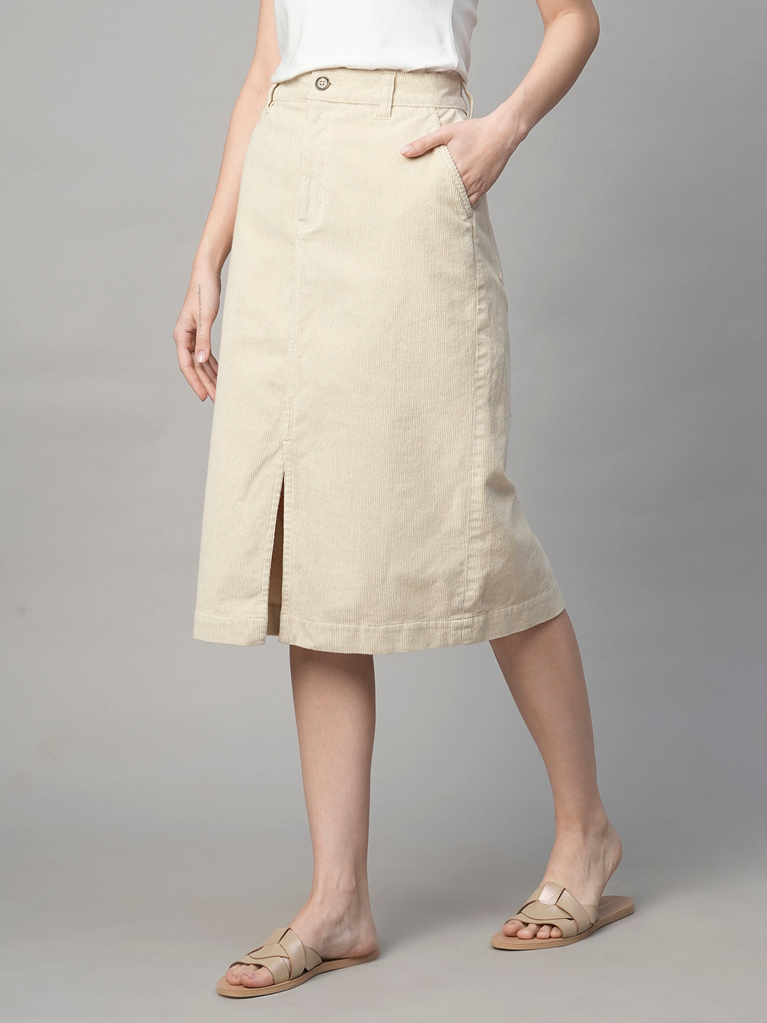 Women's Corduroy Natural 100% Cotton Regular Fit Skirt