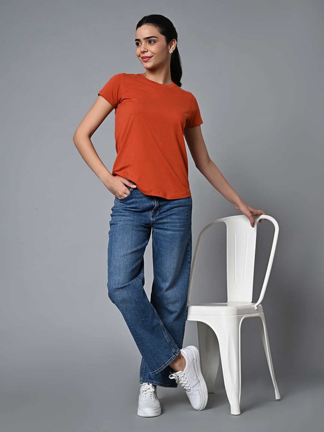 Women's Rust Cotton Regular Fit Tshirt