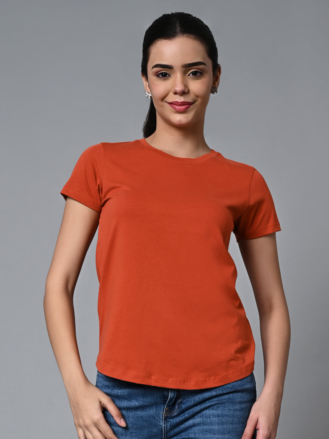 Women's Rust Cotton Regular Fit Tshirt