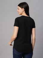 Women's Black 100% Cotton Regular Fit Tshirt