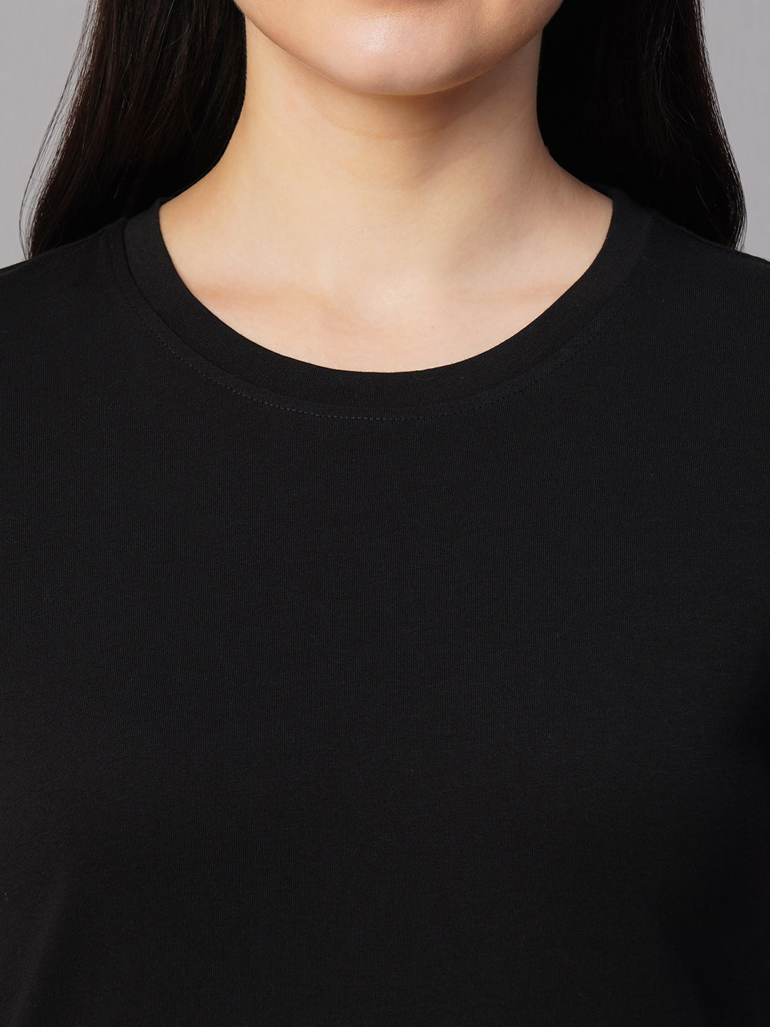 Women's Black 100% Cotton Regular Fit Tshirt