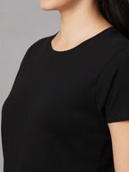 Women's Black 100% Cotton Regular Fit Tshirt