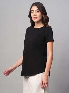 Women’s Cotton Regular Fit Curved Hem T-Shirt Black