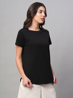 Women’s Cotton Regular Fit Curved Hem T-Shirt Black