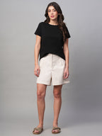 Women's Black 100% Cotton Regular Fit Tshirt