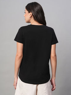Women’s Cotton Regular Fit Curved Hem T-Shirt Black