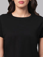 Women's Black 100% Cotton Regular Fit Tshirt