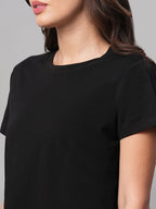Women's Black 100% Cotton Regular Fit Tshirt
